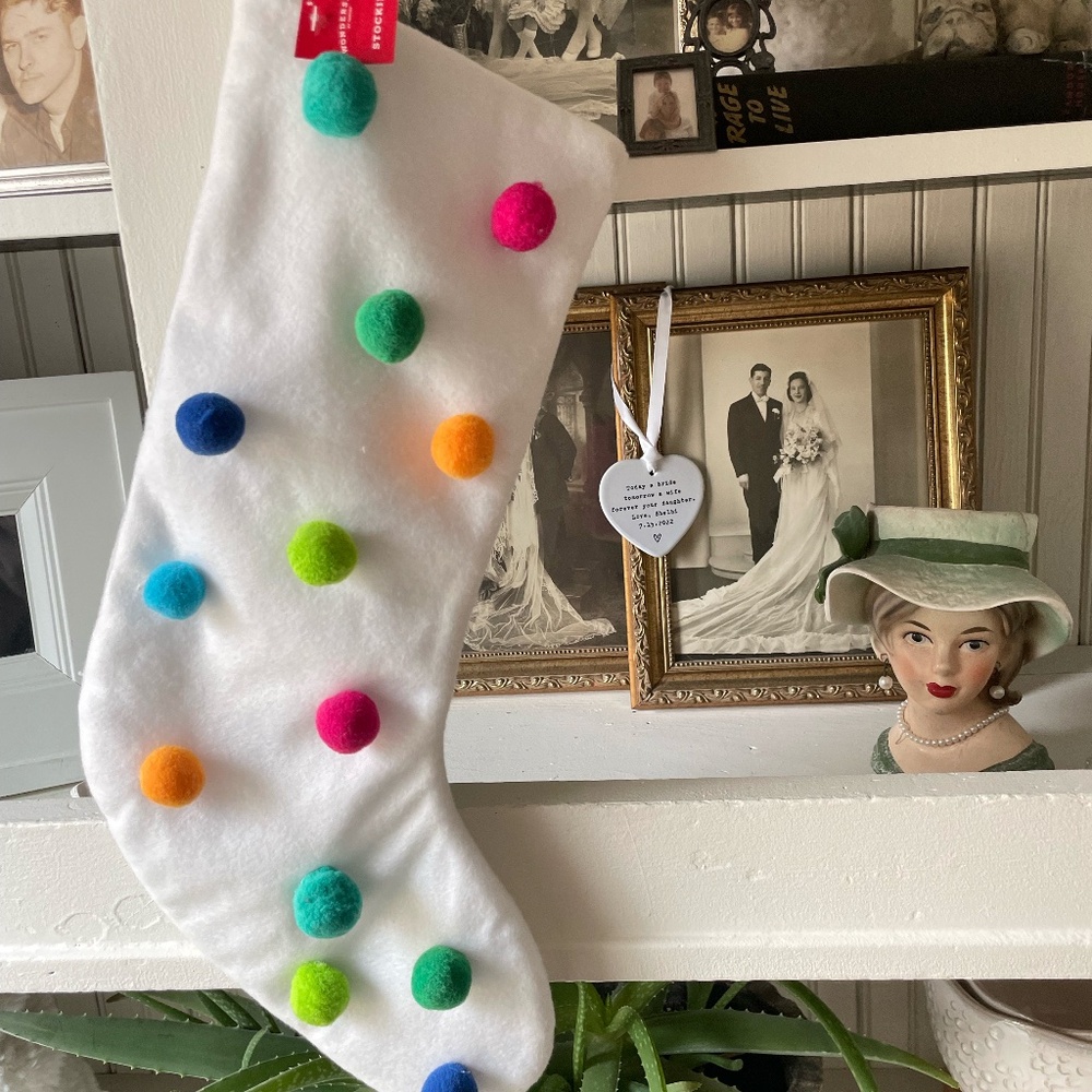 TARGET WONDERSHOP COLORFUL POM POM FLEECE CHRISTMAS STOCKING NWT